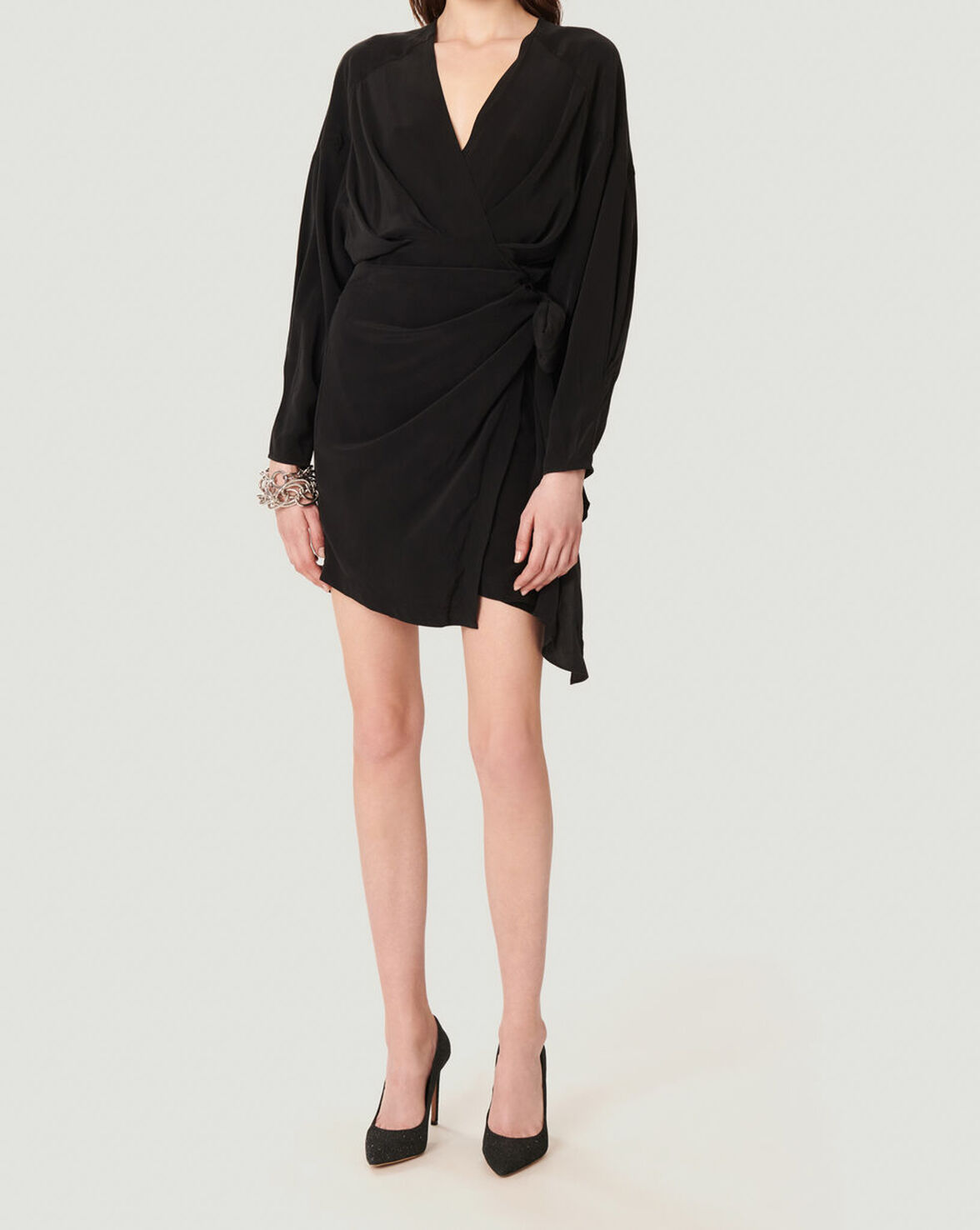 INIMA DRAPED SILK WRAP DRESS image number null